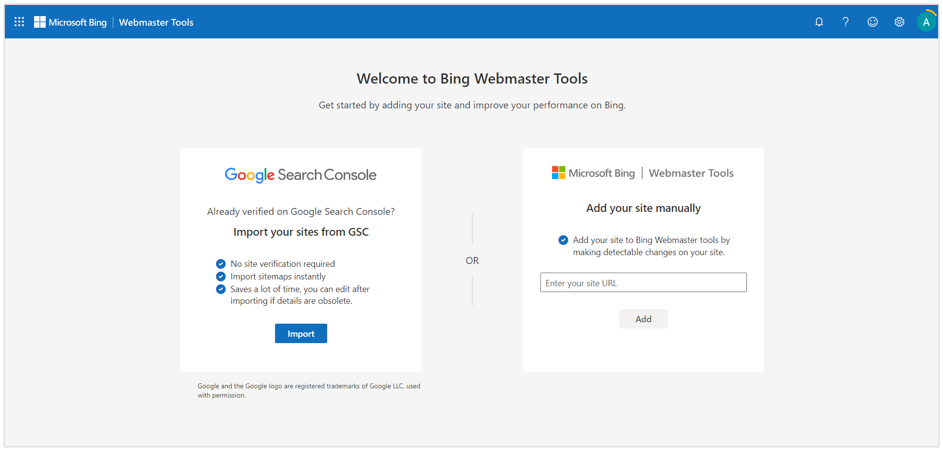 Configuración de conjunto de propiedades de Bing Webmaster